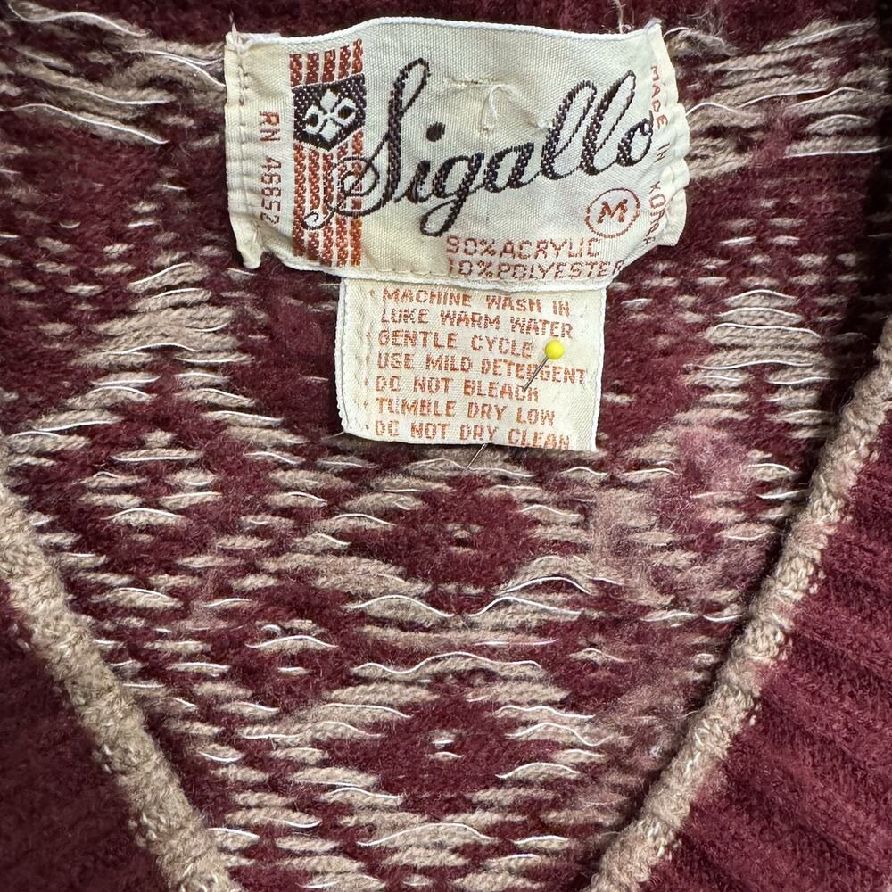 Vtg 1970's Knit V-neck Sweater Men's Grandpa Ski Preppy M - Picture 8 of 9